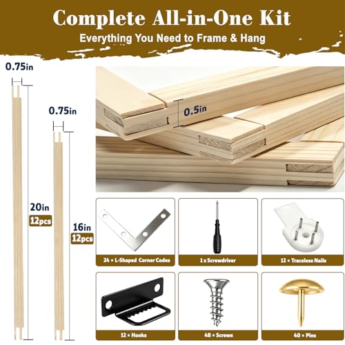 6 Pack 16x20 Inch Canvas Stretcher Bars, DIY Wood Canvas Frame Kit for Oil Painting, Paint by Numbers, Poster, Embroidery Stitch & Needlepoint Art Projects - size: 6Pack 16x20In