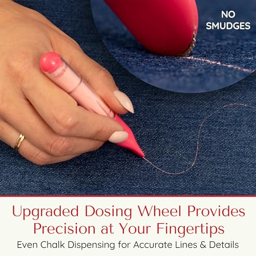 Fabric Markers for Sewing – Ergonomic Tailors Chalk Pen with Improved Dosing Wheel for Sharp Lines - Washable Sewing Chalk Marking Pens that are Compatible with Most Fabrics - Pink 1 Pack - color: Pink - 1 Pack