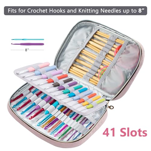 MYBAGZING Crochet Hook Case, Quilted Organizer for Crochet Hooks up to 8" - color: Pink