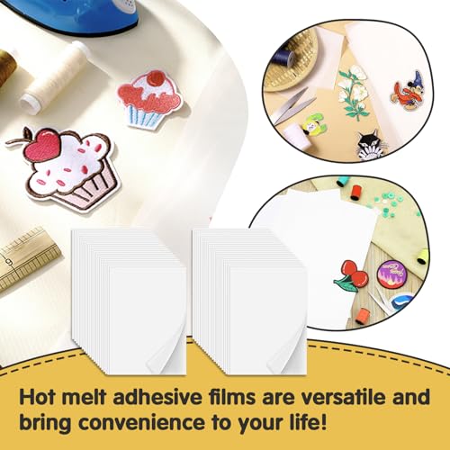 Iron On Adhesive Sheets 40PCS, Heavy Weight Double-Sided Heat Melt Fabric Glue Sheet, A4 Size Fusible Adhesive Sheets, Press-on Patch Iron On Tape, Fusible Interfacing for Sewing, Heat and Bond - size: 40-PACK