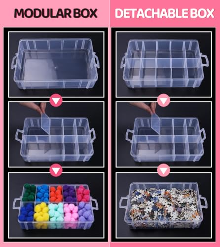 Praisebank 3-Layer Stackable Storage Container Box, 30 Dividers Compartments, Perfect for Storage Jewelry & Arts & Crafts & Sewing. (Clear) - color: Clear