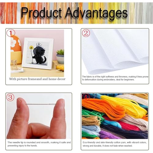 niurenmaoyi Cat 11CT Cross Stitch Kits for Beginner with Framed,7x7in - color: Cross Stitch Kits0518-08