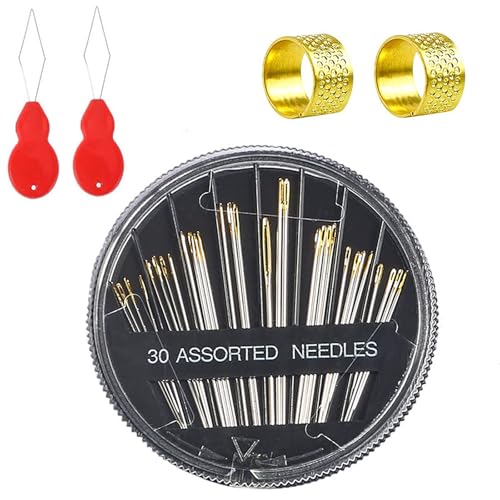 30Pcs Hand Sewing Needles 6 Sizes Large Eye Embroidery Steel Needles Kit with 2 Threaders for DIY Craft Projects,Quilting,Darning Handsewing,Sewing Repair
