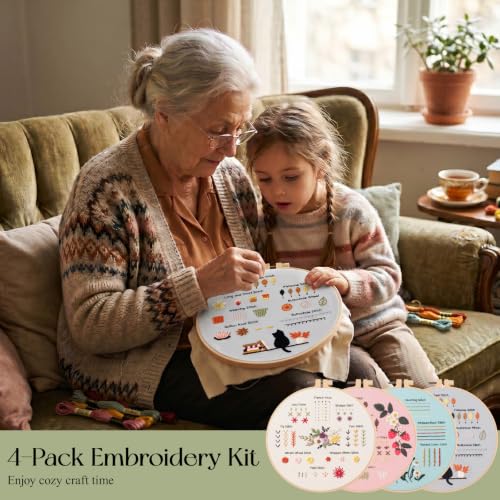 Dadanism Embroidery Kit for Beginners, 4 Pack Starter Embroidery Kits - style: Practice Pattern