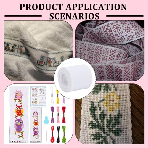 FREEBLOSS 2M 18CT Blank Cross Stitch Aida Fabric Cross Stitch Bookmarks Fabric Roll 5cm (2") Width Embroidery Cloth Embroidery Fabric for Bookmarks Making, White