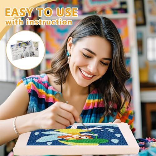 Doodlream Elf in the Summerrain Needle Kit for Beginner, 9.4"x 9.4" Cute Fairy Punch Stitching Craft Set, DIY Embroidery Starter with Printed Frame, Instruction, Threader, Yarn, Pinch Needle - color: Elf