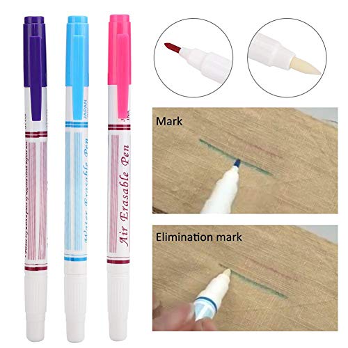 HEEPDD 3Pcs Fabric Marking Pen, Water Erasable Pen Double Head Heat Erasable Fabric Marking Pens DIY Cloth Sewing Accessories