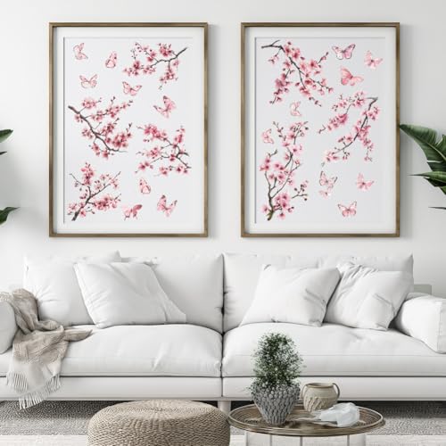 3 Sheet Rub on Floral Transfer Decals for Furniture Vintage Peach Blossom Flower Branches and Butterflies Rub on Transfer Stickers for Wood DIY Paper Window Home Decor 11.8 x 5.9 Inch - style: Pink flower branches and butterflies