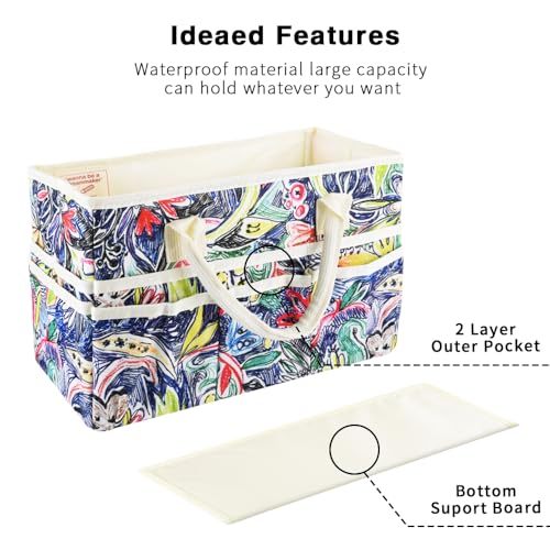 Craft Organizer Tote Bag with Multiple Pockets,Scrapbooking Art Storage - color: Line Drawing