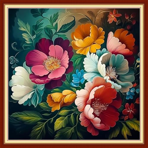 Redxing Stamped Cross Stitch Kits Embroidery kit for Beginners Adults Full Range of Embroidery Patterns Starter Kits DIY Printed Cross Stitch Kits Needlepoint Kits 11CT-Magical Flowers 18x18 inchs - color: Artskits14