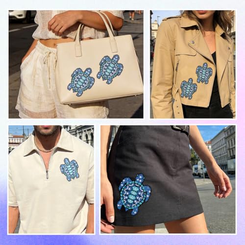 ANATTASOUL Blue Turtle 11.6"x8.2" Summer Rhinestone Iron on Patches - style: Blue Turtle