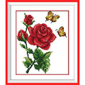 Stamped Cross Stitch Kits for Beginners Full Range of Crossstitching Kits Preprinted Pattern for Kids or Adults, Embroidery Needlepoint Starter Kits 14CT 2 Strands-Butterflies Rose,10.2''x11.8'' - color: Butterflies Rose,10.2''x11.8''