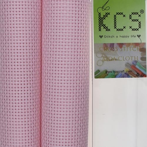 KCS 2 pc of 15" x 18"(38cmx45cm) Counted Cross Stitch Cotton Aida Cloth Needlework Fabric Box (Pink, 11CT) - color: Pink, size: 11CT
