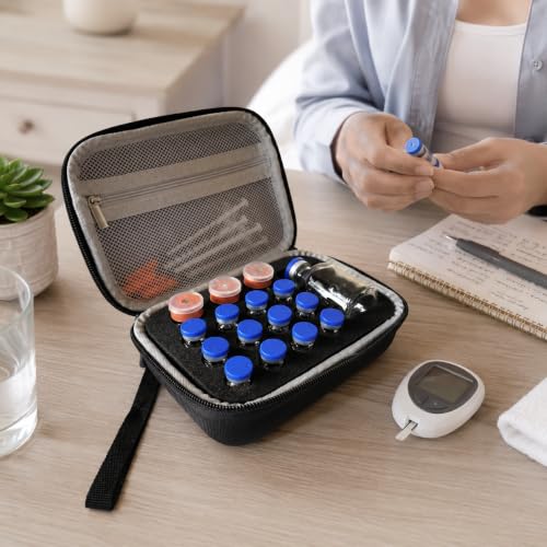 17 Slots Peptide Insulin Vial Hard EVA Travel Case Fits 1ml-30ml Vials - color: Black