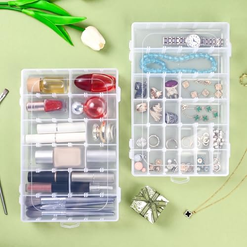 36-Grid Bead and Tackle Box Organizer, Adjustable Dividers, 3 Pack - color: Clear-3pack-108 Grids