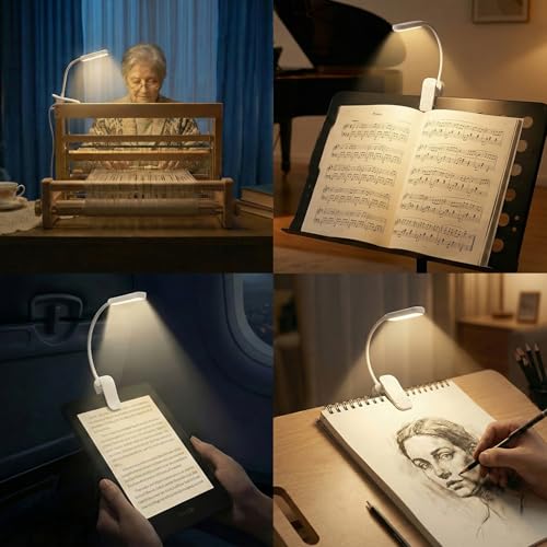 Rechargeable 20 LED Book Light for Reading in Bed | Energy Saving with Extended 60Hrs Runtime, 15-Level Stepless Dimming, Flexible Lightweight Clip on Light for Studying, Travel, White - color: M2-Clip Light-White