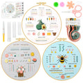 Ponpon 3 Sets Embroidery Kit for Beginners, Embroidery Kit for Adults with Follow Instruction, Cross Stitch Kits with Wooden Embroidery Hoops (Stlye D) - style: Stlye D