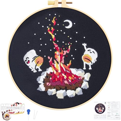 Crafmanoe Embroidery Kits for Beginners Adults, Cute Hand Embroidery Starter Kits, Counted Cross Stitch Kits for Beginners DIY Craft Kits for Adults Women, Embroidery Hoops, Thread and Video Tutorial - color: H2058, size: 8Inch