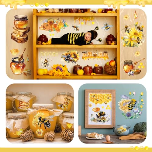 BBTO 12 Sheets Sunflower Bee Rub on Transfers for Crafts Wood Furniture - style: Bee