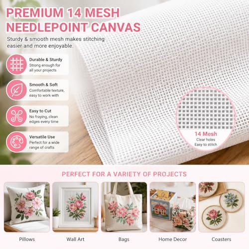 14 Mesh White Needlepoint Canvas - 20" x 20.5" Premium