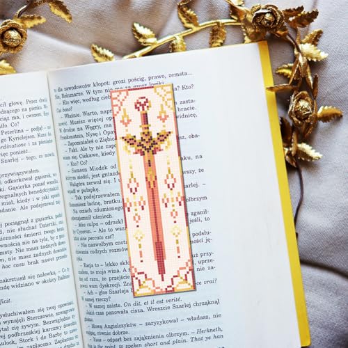 FREEBLOSS 6 PCS Cross Stitch Bookmark Kits for Beginner 8" x 2.4" - style: Sword