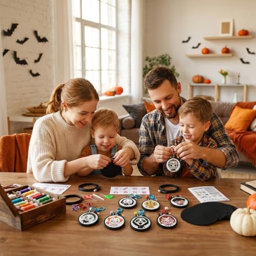 8 Pack Horror Stamped Cross Stitch Kits for Kids Beginners with Frame - color: Horror Cross Stitch keychain