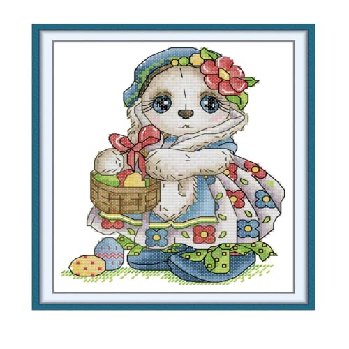 uatouanfy Cross Stitch kit for Beginner 11ct 8.2 * 9.8inch - color: Easter Long-Eared Rabbit