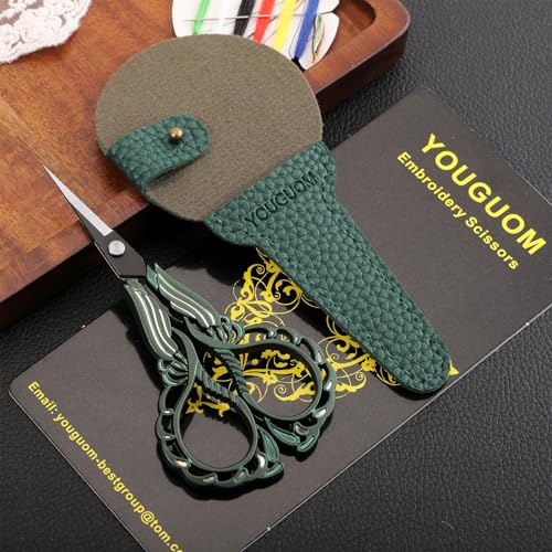 YOUGUOM Mini Crochet Scissors with Cover, Small Sewing Shears - color: Golden Green