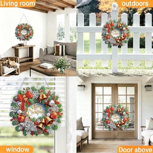 Christmas Wreath Diamond Art Hanging Kit for Adults, DIY Diamonds Painting Door Hanger Board Kit, Special Acrylic Diamond Art Painting Pendant Ornament (Christmas Wreath) - color: Christmas Wreath