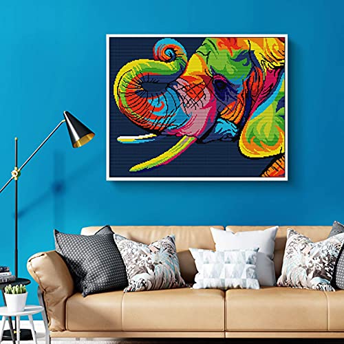 Cross Stitch Kits Stamped Full Range of Embroidery Starter Kits for Beginners DIY 14CT Easy Patterns Embroidery for Girls Crafts-Rainbow Elephant 17.3x14 (inch) - color: Rainbow elephant, 17.3x14 inch