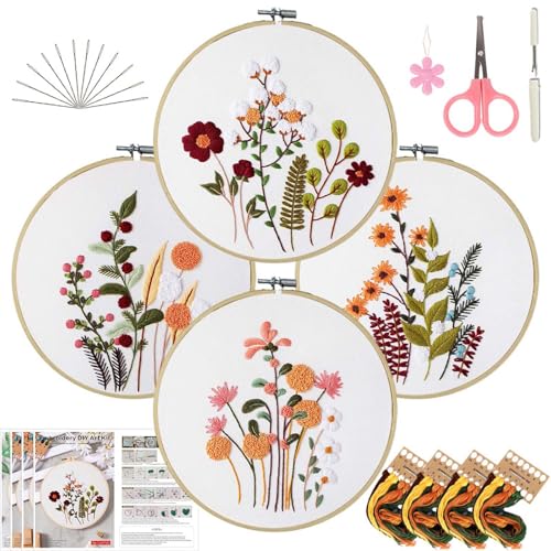 DMFXNBLM Embroidery Kit for Beginners, Water‑Soluble Floral Patterns