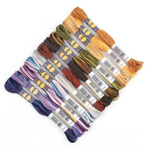 12 Skeins Variegated Mercerized Egyptian Cotton Gradient Rainbow Color for Embroidery Floss Cross Stitch Threads Friendship Bracelets Floss Craft Floss (12 Colors Set D) - color: 12 colors set D
