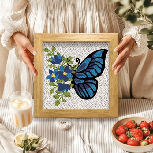 BEUNITONE 2 Sets DIY Punch Needle Kits for Beginners,Butterfly Pre-Printed Pattern,Embroidery Punch Needle Starter Kits for Adults,Includes Pre-Printed Cloth,Yarns,Hoops,Threader and Instructions - color: 05-Butterfly