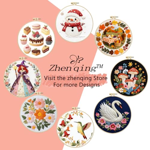 Zhenqing Bees & Flowers Embroidery Kit 11.4x11.4cm - 4-Piece Complete Cross Stitch Set with Pre-Printed Fabric, Threads, Hoop, Needles & Instructions | DIY Craft for Adults, Beginners-Friendly (C0046) - color: C0046