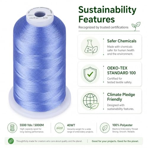 Simthread 5000M 40WT Polyester Embroidery Thread, Corn Flower Blue 070 - color: CornFlowerBlue070