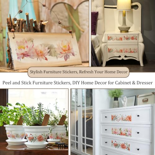 Rub On Transfer 4 Pcs Pink Floral Transfer Sticker for Furniture