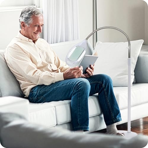 Brightech LightView Pro Magnifying Glass with Light and Stand, Magnifying Floor Lamp with Sturdy Weighted Base for Facials, Lash Estheticians, Bright LED Work Light for Sewing, Crafts - color: White, size: 5 Diopter (2.25x)