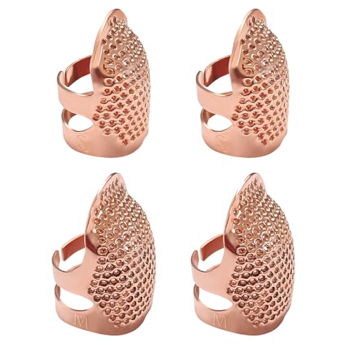 ZESION 4Pcs Sewing Thimbles, Adjustable Metal Thimbles for Hand Sewing Finger Protector, Quilting Craft Accessories for Knitting Needlework DIY Tools, Rose Gold(2 Sizes, S/M) - color: Adjustable Rose Gold