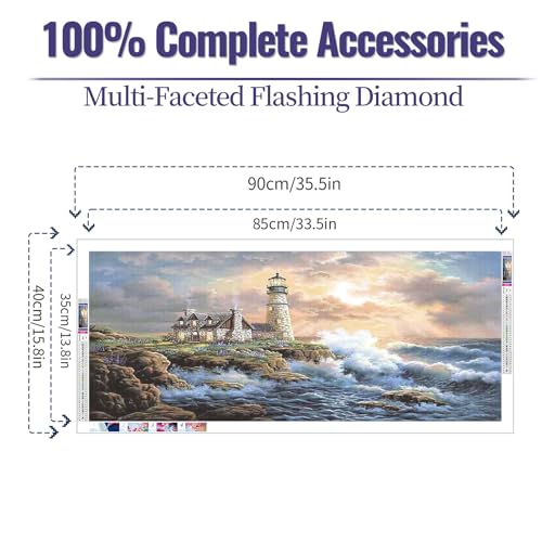 JATOK Diamond Painting Kit for Adults, Lighthouse, 35.5 x 15.7 in - color: Red