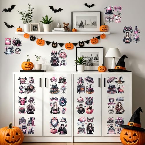 16 Pcs Pink Gothic Halloween Rub-On Transfers for Furniture & Crafts - style: Pink Gothic