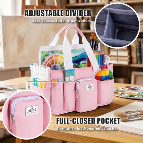 JJRING Foldable Craft Organizer Tote with Zipper & Divider, Pink - color: Pink, size: Small