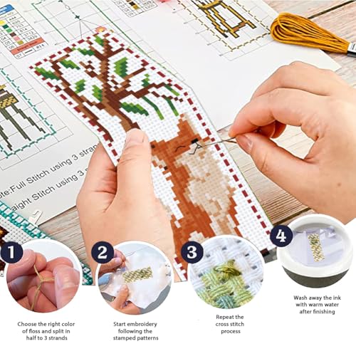 ACRNIGHEET 6 PCS Cross Stitch Bookmark Kit Animals Patterns DIY Stamped Embroidery Bookmark Kit DIY Bookmarks Crossstitch Kits Adul Stamped Embroidery Bookmarks with Instructions 11CT - style: Forest animal patterns