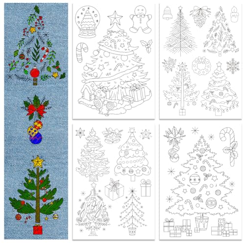 GLOBLELAND 4 Sheets Christmas Tree Water Soluble Embroidery Pattern - color: Christmas Tree