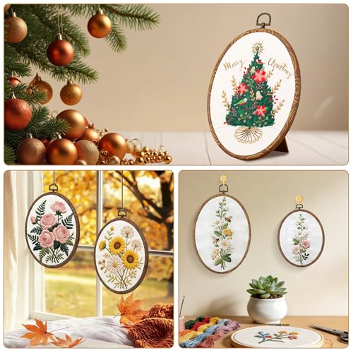 Oval Decorative Embroidery Hoop - 3 Pieces 6*4.72 inch Imitated Wood Cross Stitch Hoops Set, Resin Embroidery Frame for Display Sewing Craft Hanging Ornament - style: Oval-6*4.72inch-3pcs