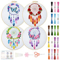 BEUNITONE 4 Set Dream Catcher Embroidery Kit for Beginners 7.9"x7.9" - style: D-Dreamcatcher