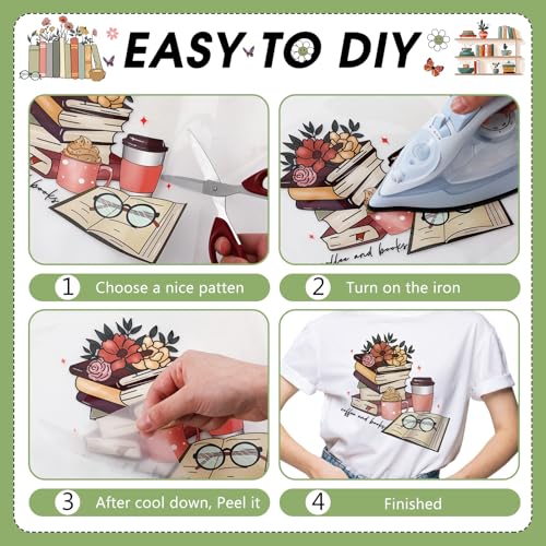 Yuntau 30 Pcs Book Lover Iron on Transfers Patches, Reading DTF Vinyl Decal - style: Book Lover