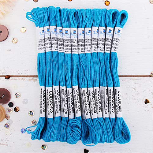 12 Skeins ThreadArt Cotton Embroidery Floss, Aqua - color: Aqua