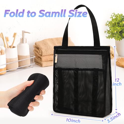 famichan Portable Mesh Shower Caddy, Gym Travel Camp Dorm Room Essentials for College Student Boy Girl, Bathroom Shower Bag - Black - color: Black