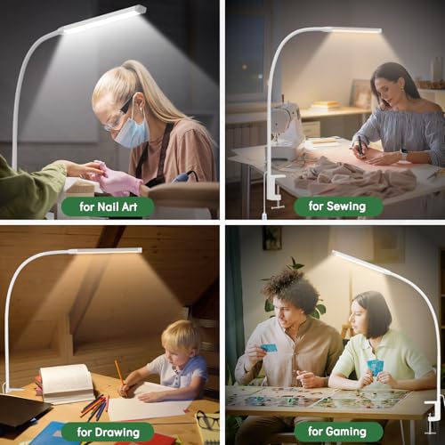 Clamp Lamp for Desk, Eye-Caring LED Clip Light for Home Office - color: White