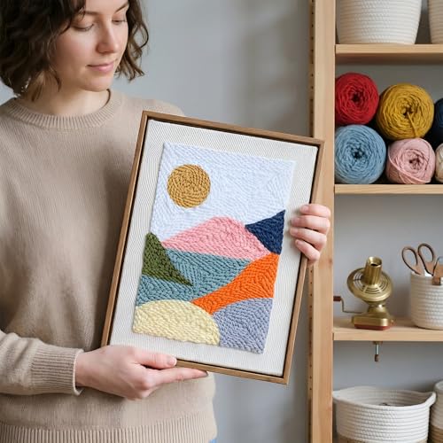 HAND U JOURNEY Landscape Punch Needle Kit, 14" x 10" Sunrise Pattern